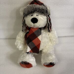 St. Jude’s Hugfun Int’l Plush White Dog with Checkered Scarf and Hat. With Tag